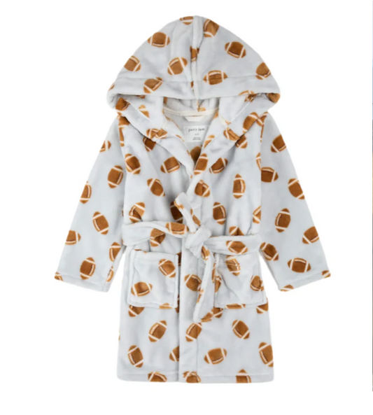 Football Print on Light Grey Plush Robe