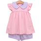 Genevieve Banded Short Set- Lavender Stripe/Light Pink