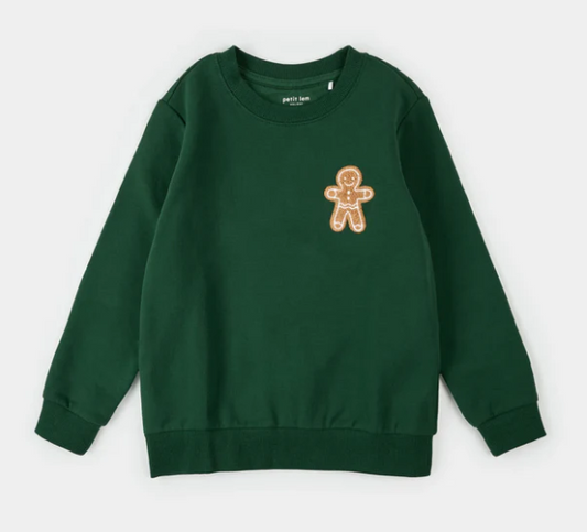 Gingerbread Man Embroidery Sweatshirt - Dark Green