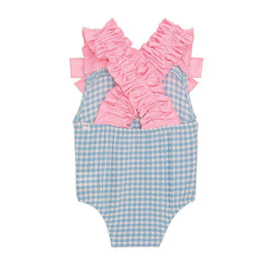 Blue Crinkle Check Swimsuit