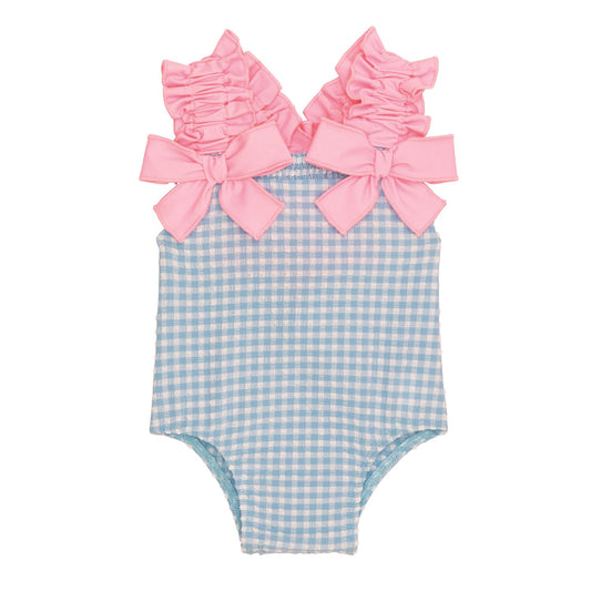 Blue Crinkle Check Swimsuit