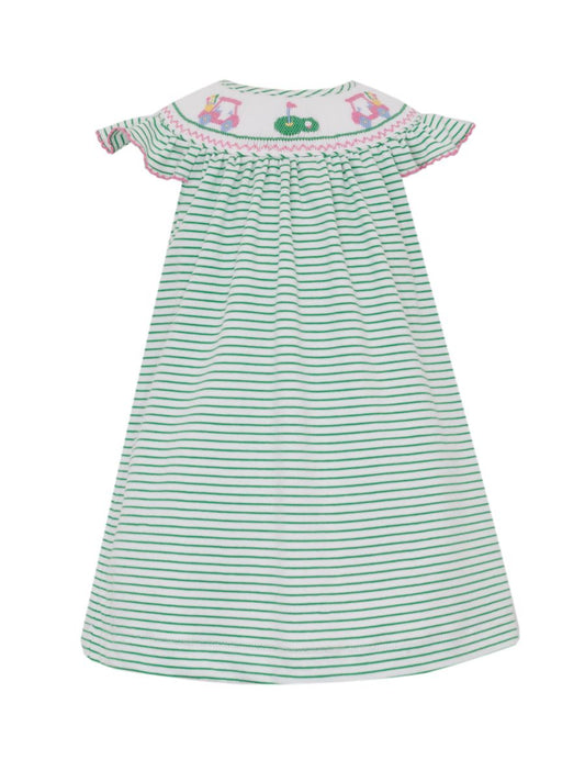 Girl's Golf - Green knit stripe angel wing bishop