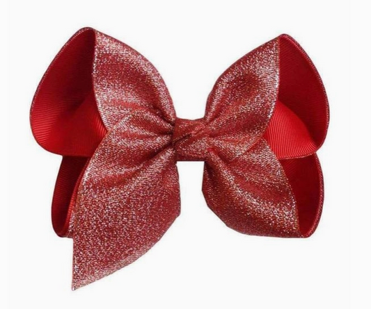 Red Glitter Bow - French Barrette