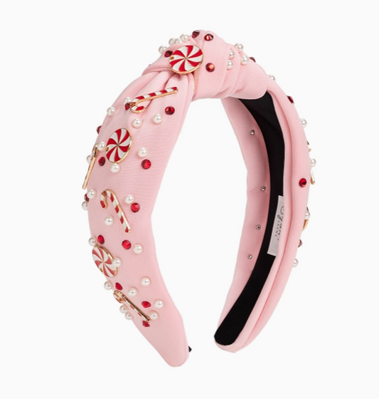 Candy Cane Christmas Gemstone Headband - Large -Mommy and Me
