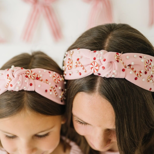 Candy Cane Christmas Gemstone Headband - Large -Mommy and Me