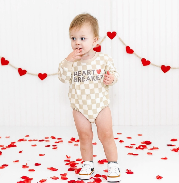 Heartbreaker Checkered Valentine's Day Long Sleeve Romper