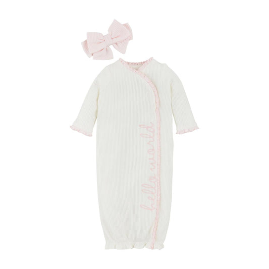 HELLO WORLD BABY GOWN - PINK
