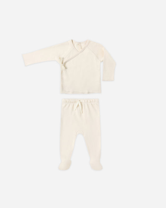 Wrap Top + Footed Pant Set || Natural