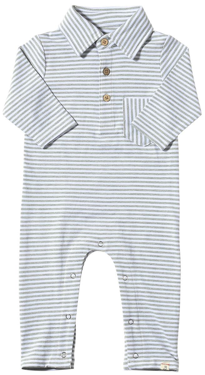 KINGSTON POLO ROMPER - GREY/WHITE STRIPE