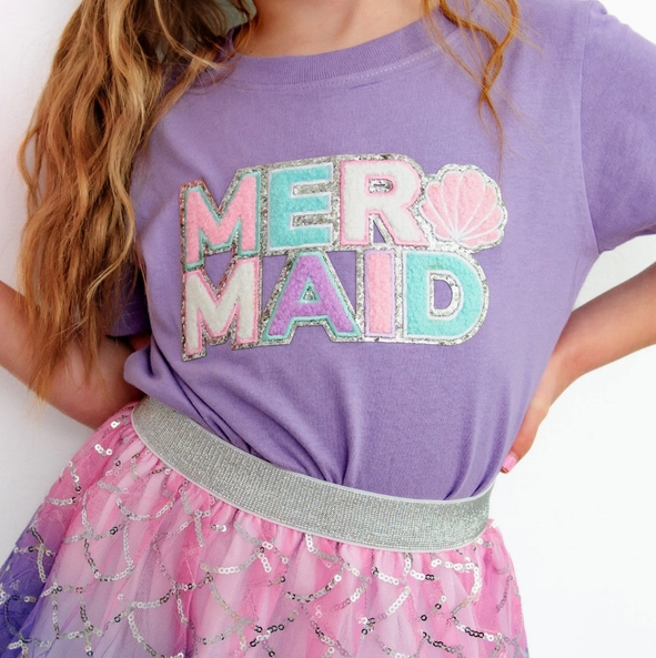 Mermaid Patch Short Sleeve T-Shirt - Kids Summer Tee