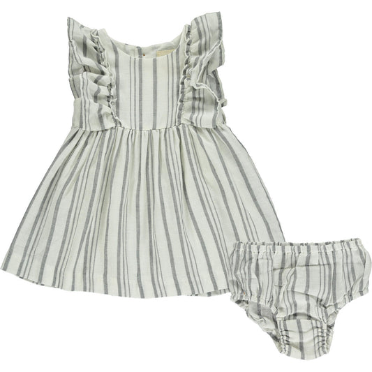 Michelle Ruffle Dress - Navy Stripe