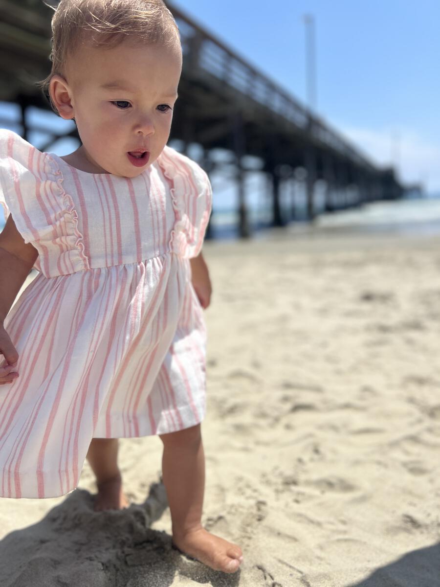 Michelle Ruffle Dress - Pink Stripe