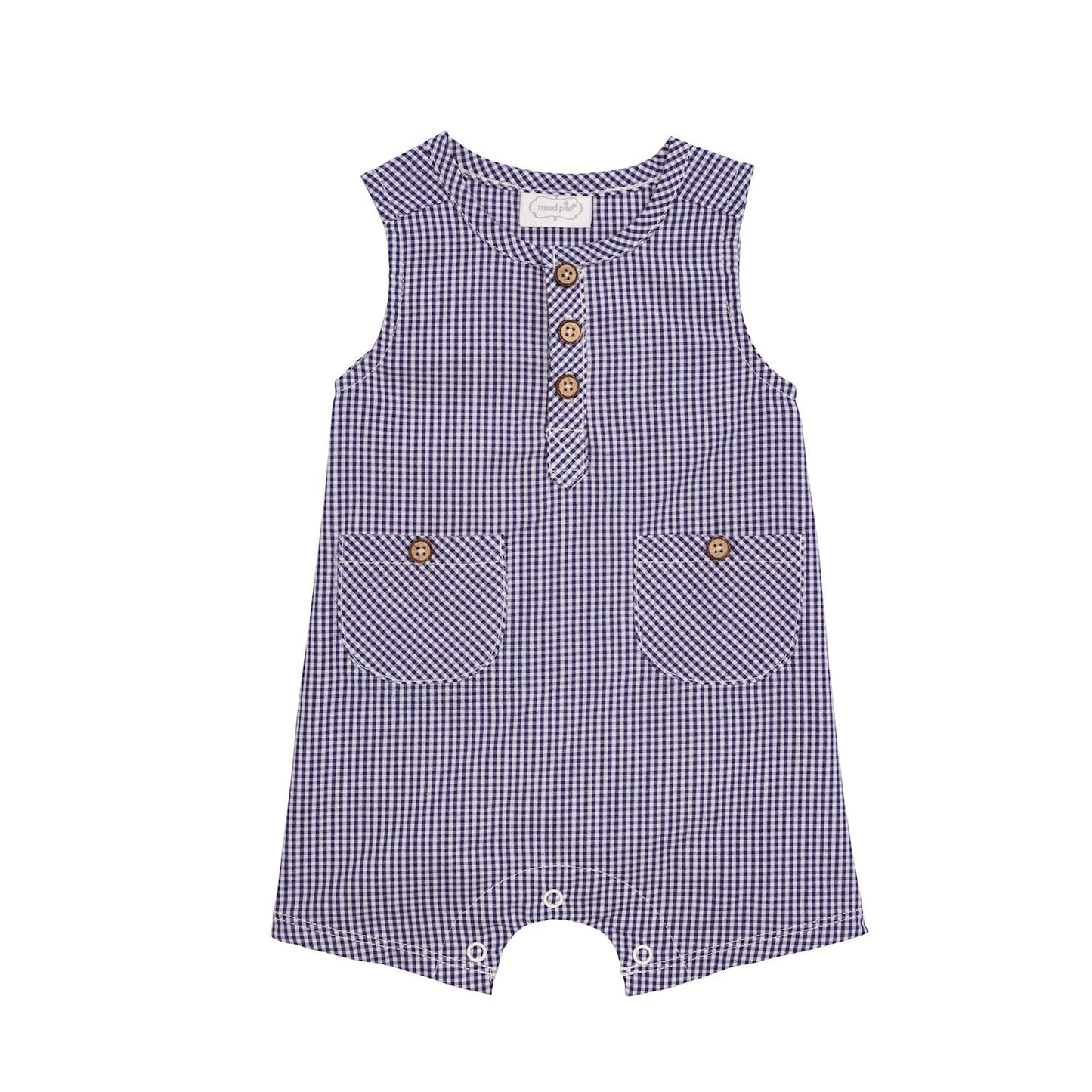 Navy Gingham Romper