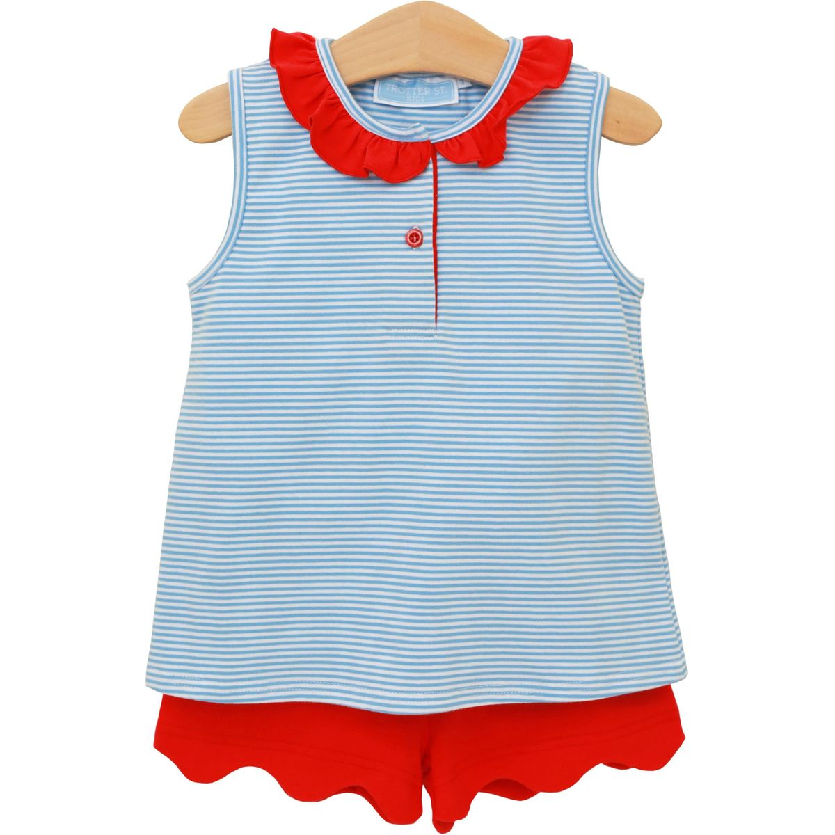 Nora Short Set- Cornflower Stripe/Red