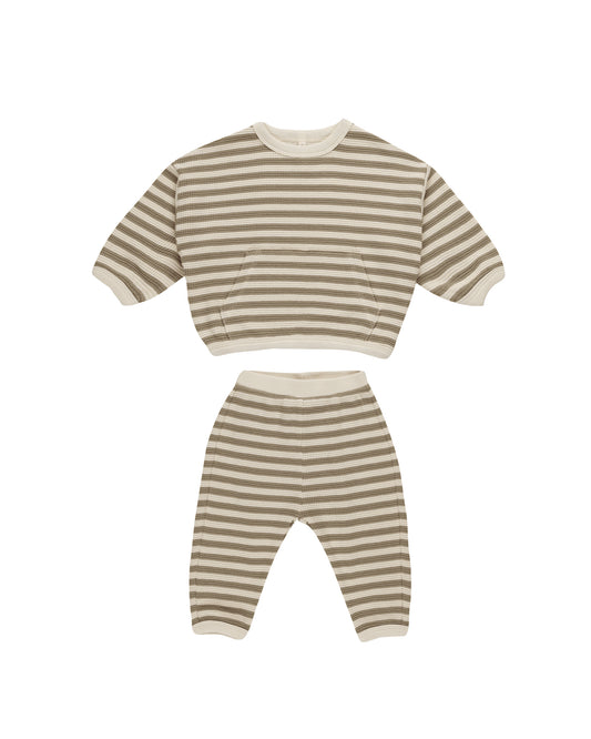 Waffle Slouch Set || Olive Stripe