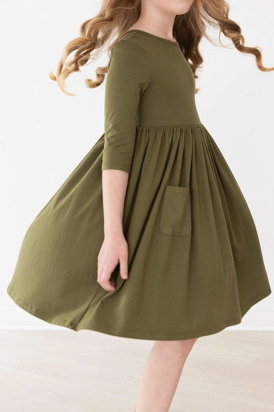 Olive Pocket Twirl Dress