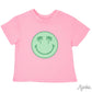 Palm Smiley in Glitter on Pink Boxy Tee