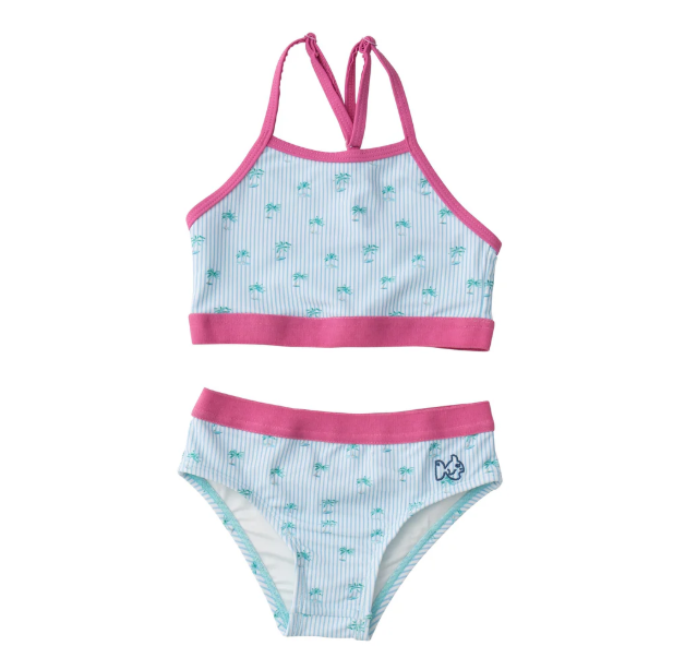 Girls' Racerback Bikini in Palm Tree Stripe Print