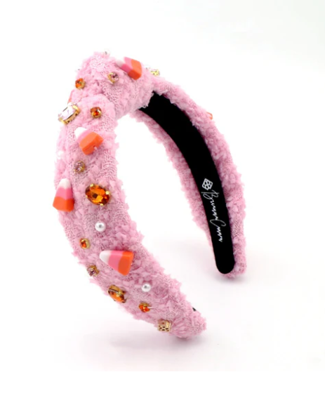 CHILD SIZE PINK CANDY CORN TWEED HEADBAND WITH CRYSTALS