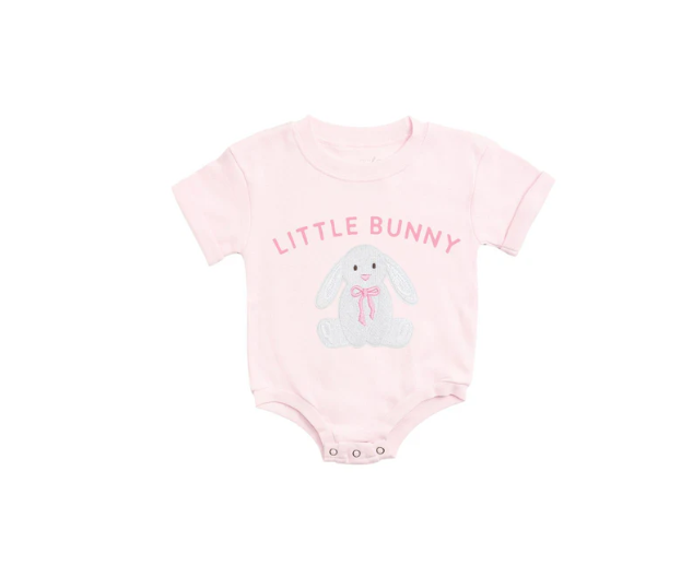 Little Bunny Patch Easter Short Sleeve Romper - Ballet