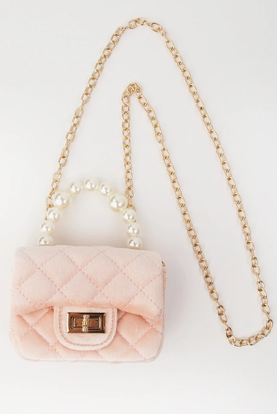 Velvet Purse with Pearl Handle