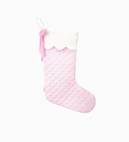 Pink Quilted Seersucker Scalloped Stocking