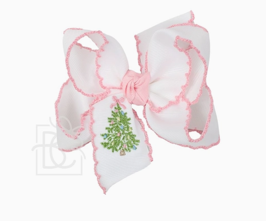 Embroidered Christmas Tree Crochet Edge Bow