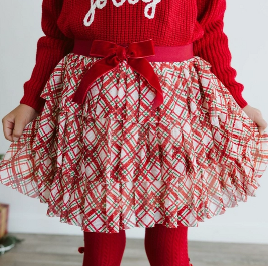 Christmas Plaid Bow Tiered Tutu