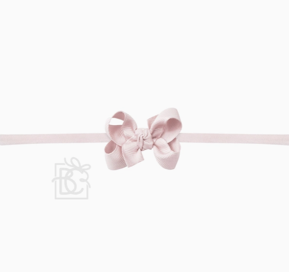 1/4" Nylon Pantyhose Headband Grosgrain Bow - Powder Pink