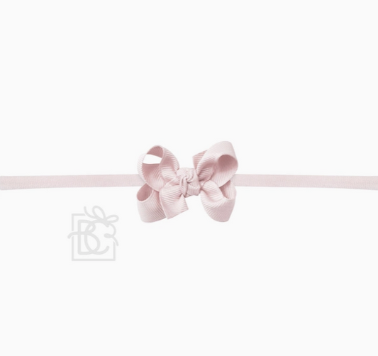 1/4" Nylon Pantyhose Headband Grosgrain Bow - Powder Pink