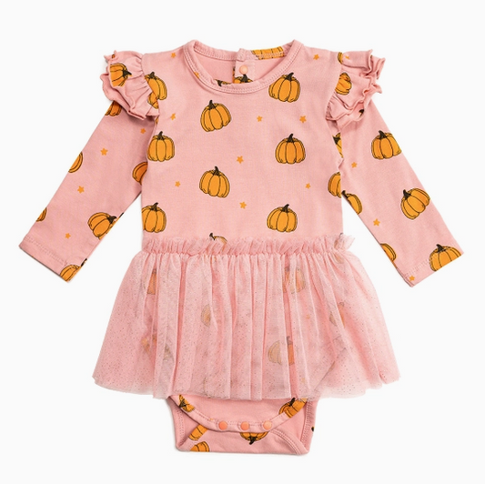 Pumpkin Blush Long Sleeve Tutu Bodysuit - Fall Baby Bodysuit