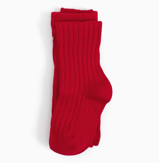 Ribbed Knit Tights - Apple Red