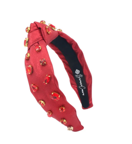 CHILD SIZE SHIMMER HEADBAND WITH HAND-SEWN CRYSTALS IN RED