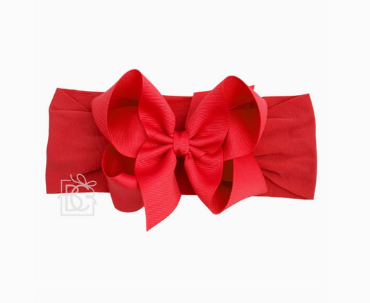 Red - Wide Pantyhose Headband W/ Grosgrain Bow