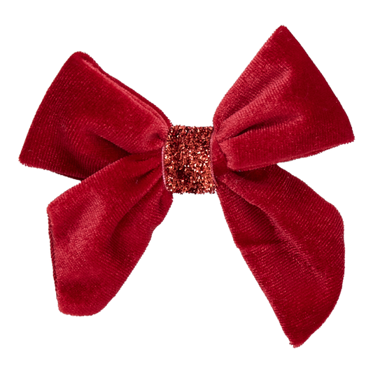 Girls Velour Bow - Red