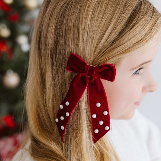 Ruby Red Velvet Coquette Bow Clip