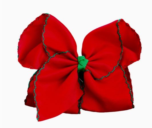 Red with Green Moon Stitch Bow