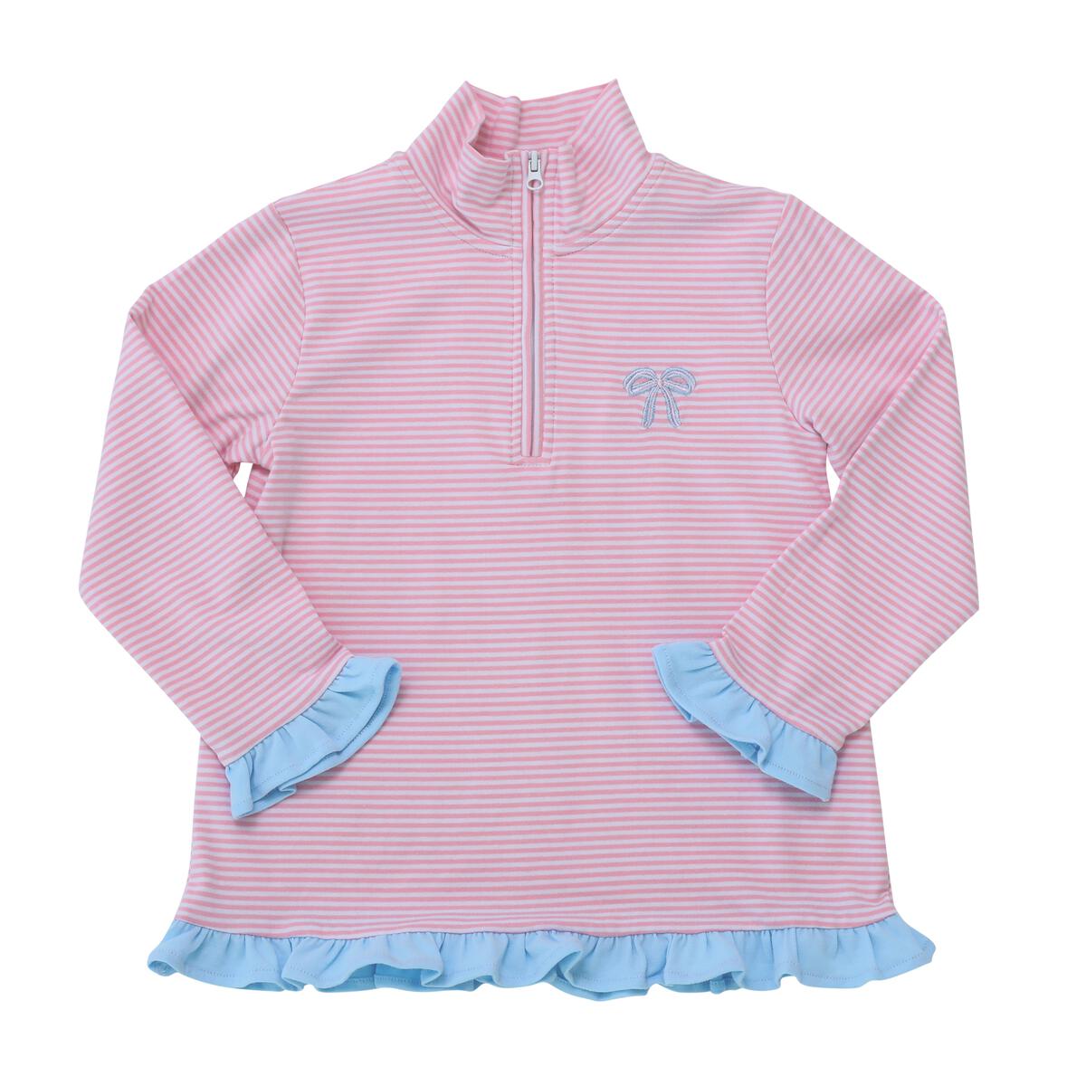 1/4 Zip Ruffle Pullover- Bow