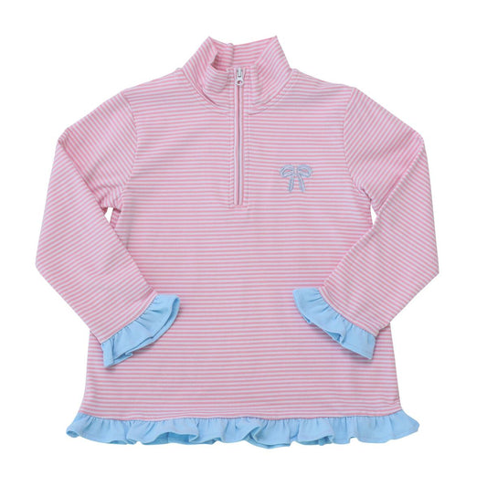 1/4 Zip Ruffle Pullover- Bow