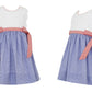 Royal blue check- Scalloped sundress w/side bows in red gingham