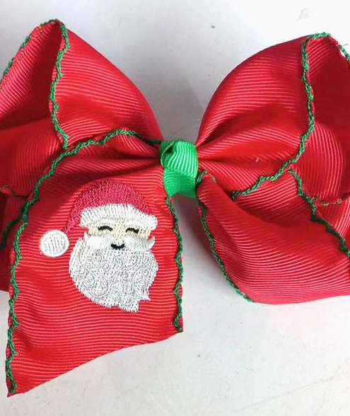 Santa Embroidered bow