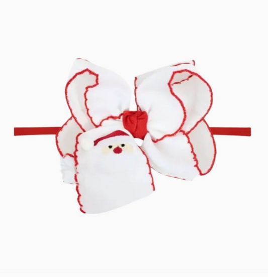 1/4"Pantyhose Hdbd W/Embroidered Santa Crochet Edge Bow