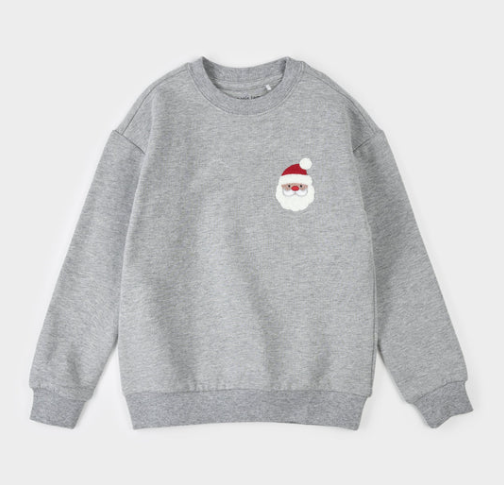 Santa Claus Embroidery Sweatshirt - Heather Grey