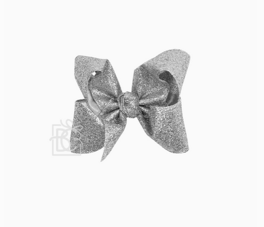 4.5" Glitter Metallic Bow On Clip - Silver