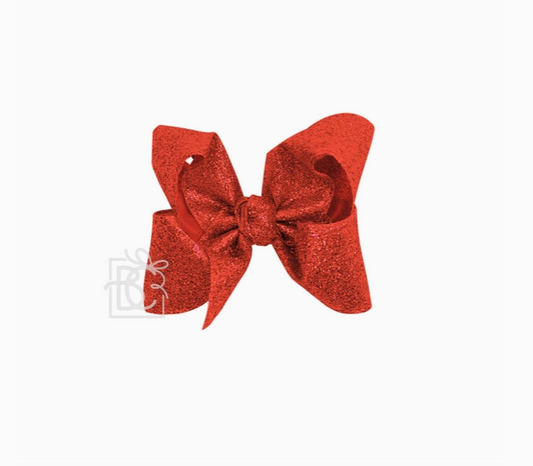 4.5" Glitter Metallic Bow On Clip - Red