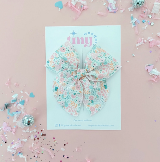 Mint and Pink Flowers Bow