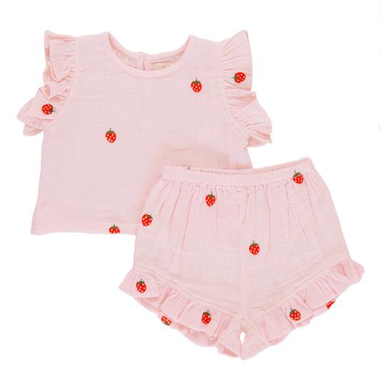 girls roey 2-piece set - strawberry embroidery