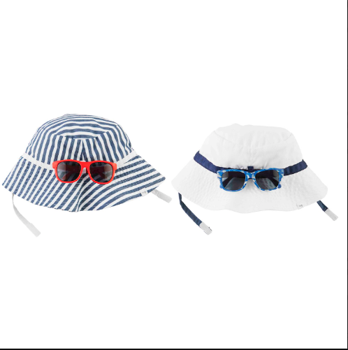 REVERSIBLE HAT AND SUNGLASSES - WHITE OR BLUE STRIPE