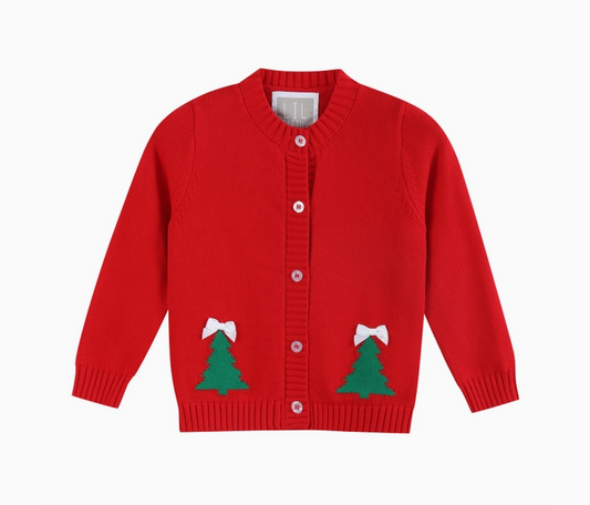 Red Christmas Tree Knit Cardigan