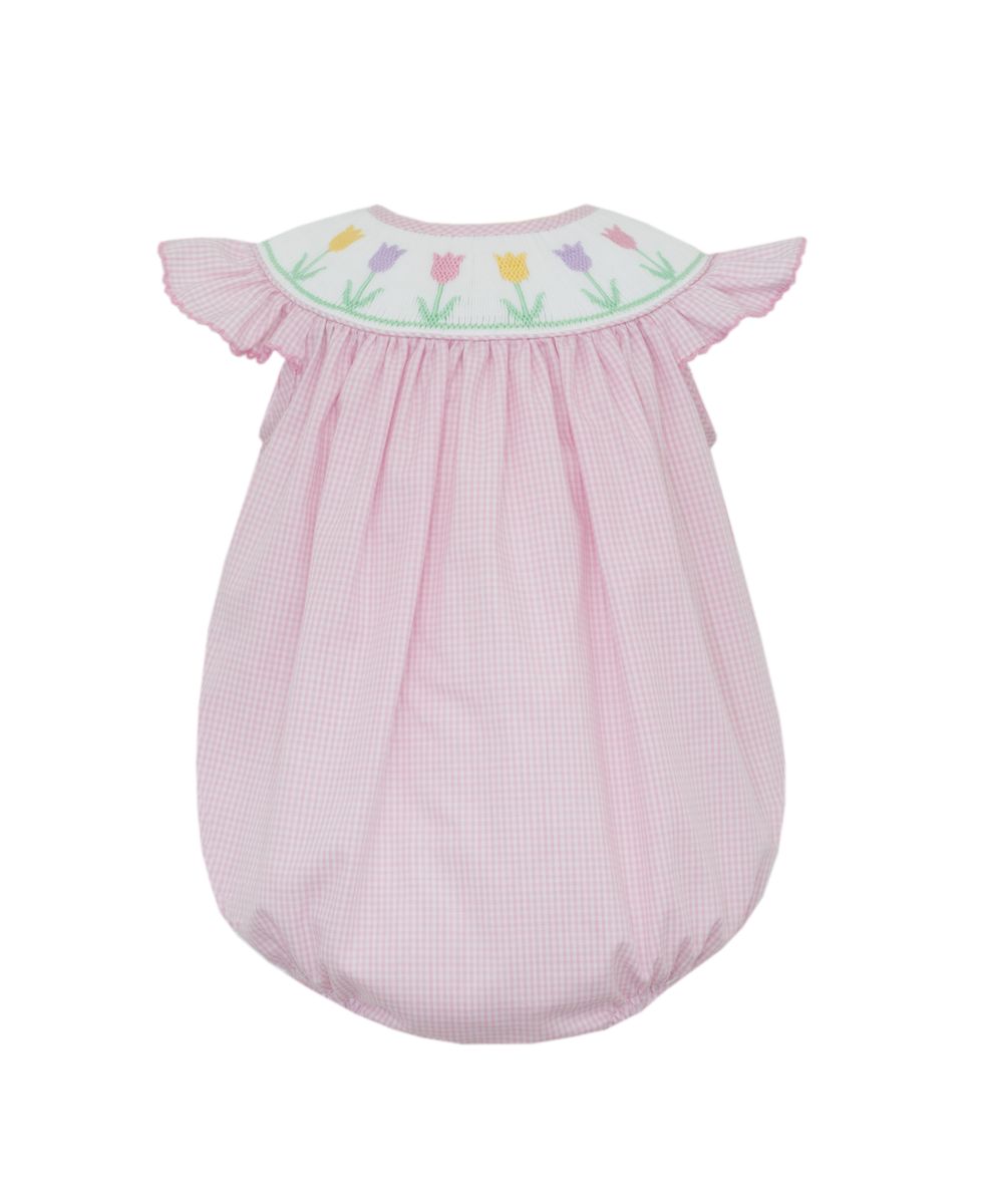 SPRING TULIPS - Pink gingham angel wing bishop bubble